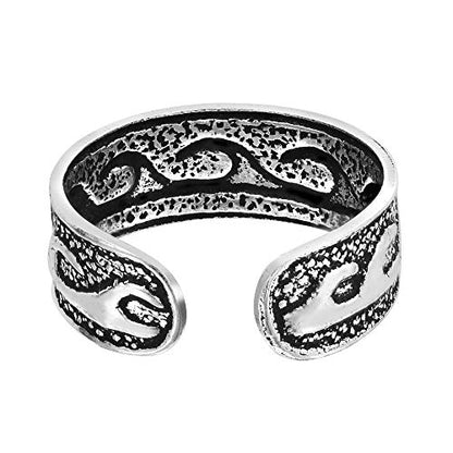 AeraVida .925 Sterling Silver Adjustable Toe Ring or Pinky Ring 5mm Wide Open Band, Stackable Minimalist Summer Foot Jewelry | Sun Moon Star Turtle Butterfly Leaf Olive Branch Ocean Wave Yin Yang Design - style: Ocean Wave