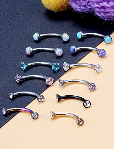 Jenxnjsjo 16g 8/10mm Eyebrow/Rook/Snug/Vertical-Labret/VCH/Snake-Eyes/Anti-Tragus/Cartilage/Daith/Belly-Button/Bridge/Hood/Surface Curved Barbell Piercing Jewelry for Women Men - color: Opal-B / CZ-P / CZ-B, size: 10mm