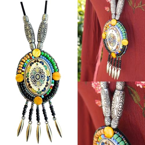 Bohemian Beaded Necklace for Women Long Boho Pendant Wood Mala Beads Wooden Strand Tassel Stone Bohemian Necklaces for Women Jewelry - style: Hippie Ethnic Set