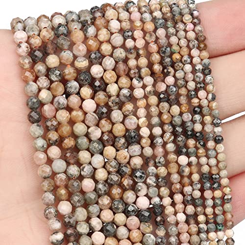 120pcs 3mm Natural Black Stripe Rhodochrosite Gemstone Beads Faceted Round Loose Stone Beads for Jewelry Making (1 Strand) - color: Black Stripe Rhodochrosite, size: 2.8-3.3mm