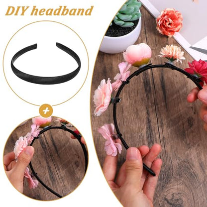 2 Pcs Soft Satin Headband, Black Velvet Padded Headbands, Fashion Elastic Solid Hairband for Women Cosplay Holiday Halloween Crafts Gifts