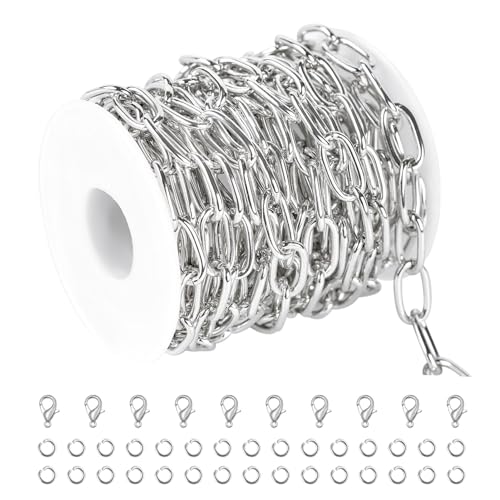 5 Meters Paperclip Chain for Jewelry Making Lightweight Aluminum Necklace Bracelet Chains for Women and Men Oval Link with Jewelry Findings - color: 8×16mm-Silver