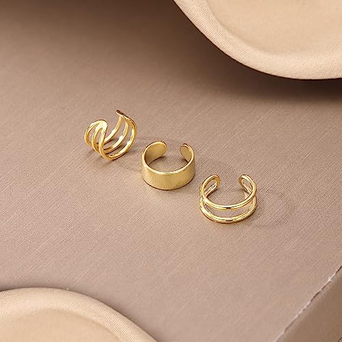 SLUYNZ Solid 925 Sterling Silver Ear Cuff Earrings for Women No Piercing Cartilage Earrings Tri Earrings, Helix Cuff Earrings for Men - color: B-18K Gold Plated