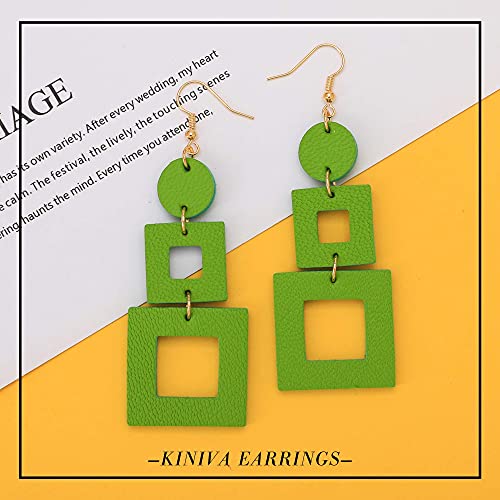 KINIVA Leather Dangle Earrings for Women Trendy, Lightweight Leaf Circle Lightning Earrings Drop, Jewelry Gifts for Women - color: 38 Green