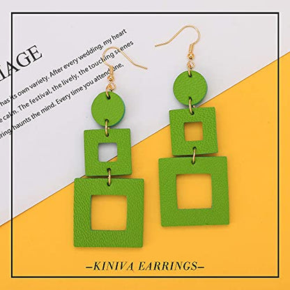 KINIVA Leather Dangle Earrings for Women Trendy, Lightweight Leaf Circle Lightning Earrings Drop, Jewelry Gifts for Women - color: 38 Green