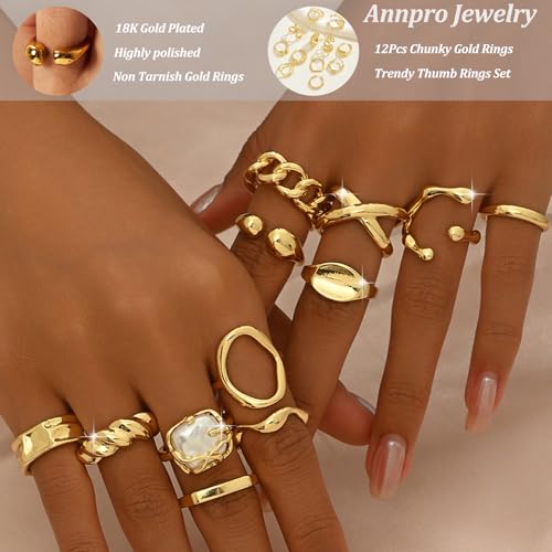 Chunky Stackable Rings Set for Women Non Tarnish Adjustable Open Stacking Knuckle Ring Chunky Joint Finger Midi Rings Pack Dainty Simple Statement Jewelry - style: A-12pcs