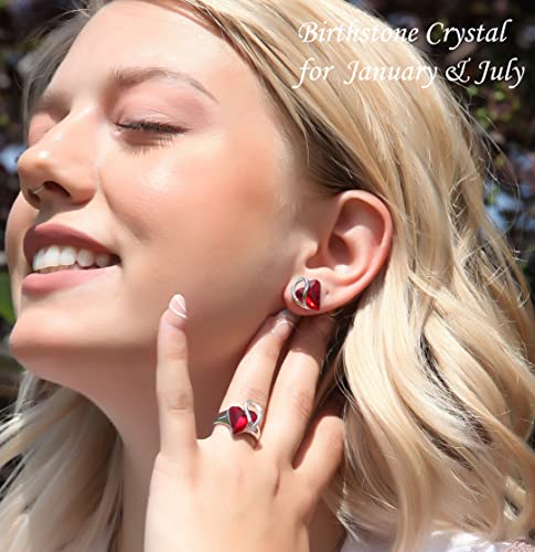 Leafael Infinity Love Women's Adjustable Crystal Heart Ring with Birthstone Crystals Healing Stones, Jewelry Gifts for Women, Birthdays Valentine's Day, Silver-Tone, Open End, Size 6.5-8 - color: 01-January & July-Joy-Siam Ruby Red