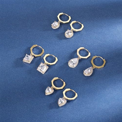 2-4 Pairs Dangle Drop Earrings for Women, 18K Gold Plated Cubic Zirconia Drop Dangle Huggie Hoop Earrings CZ Teardrop Hypoallergenic Jewelry - color: Yellow