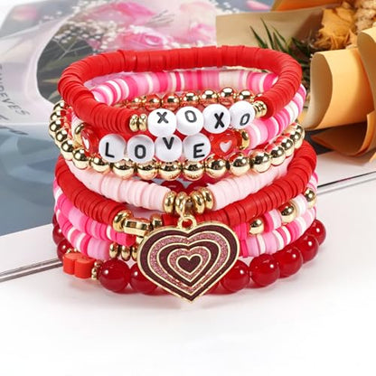 Twinfree Bohemia Beaded Bracelet for Women, Polymer Clay Stretch Bracelets - color: color 58
