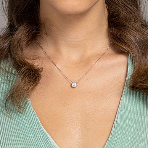PAVOI 14K Gold Plated Circle CZ Solitaire Necklace | Elegant Bezel Pendant | Dainty Cubic Zirconia Halo Choker Necklaces for Women - style: Bezel