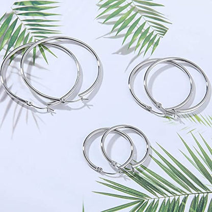 Gacimy Gold Hoop Earrings for Women 14K Real Gold Plated Hoops with 925 Sterling Silver Post - color: Silver, size: 30-40-50mm