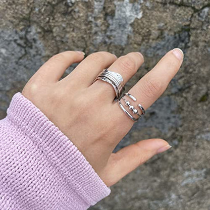 925 Sterling Silver Anxiety Ring with Beads Fidget Spinning Rings for Women Worry Beads Rings - color: hammered design D