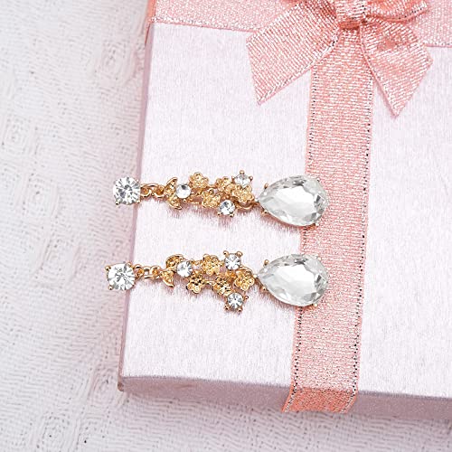 CSY Elegant Crystal Costume Jewelry Sets Flower Bridal Necklace Earrings Stretch Bangle Set for Bride Bridesmaid Wedding Dress Accessories - color: white crystal-gold tone