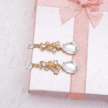 CSY Elegant Crystal Costume Jewelry Sets Flower Bridal Necklace Earrings Stretch Bangle Set for Bride Bridesmaid Wedding Dress Accessories - color: white crystal-gold tone