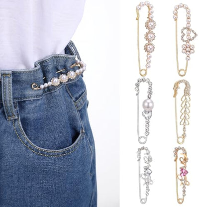 Ouligay 6 Pieces Women Brooch Pins Large Pearl Brooch Pin Sweater Shawl Clips Faux Crystal Pearl Brooches and Pin for Women, Brooches Safety Pins Dress Clips Shirt Clip for Clothing Costume Accessory
