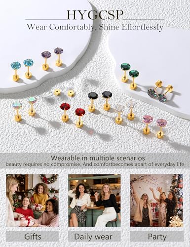 20G G23 Implant Grade Titanium Flat Back Stud Earrings for Women Men, Gold/White Gold Plated Tragus Labret Cartilage Helix F136 Piercing Jewelry for Sensitive Ears, with 4-6mm Cubic Zirconia - color: 2Pairs-20G-Silver-Rainbow Quartz-Stud Earring Sets
