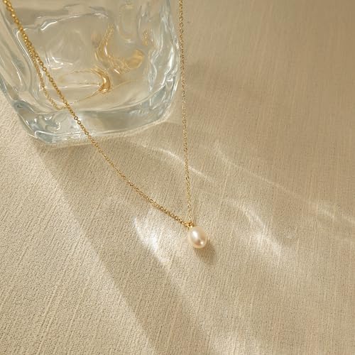 Pearl Necklaces for Women Trendy,Dainty Pearl Pendant Necklace | 14k Gold Plated Elegant Pearl Necklace,Simple Pearl Pendant,Dainty Gold Jewelry,Waterproof Summer Bridal Wedding Accessories - color: GOLD-7