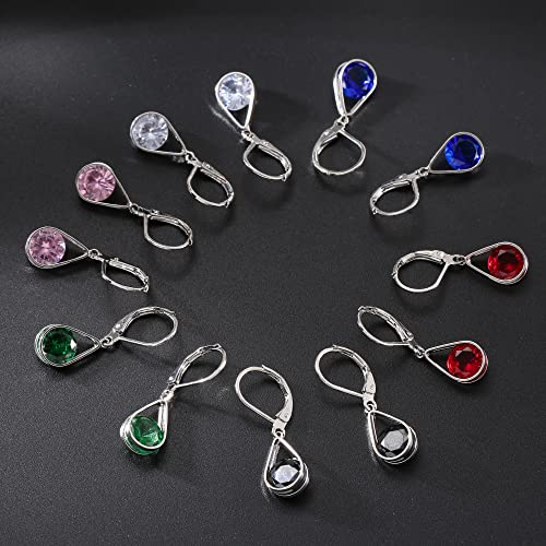 Multicolor Crystal Dangle Studs Earrings Set for Women 925 Silver Hypoallergenic Dangle Earrings Leverback Drop Earring Fashion Cubic Zirconia Leverback Stud Earring Sets Trendy Cubic Zirconia Jewelry Gifts for Women - style: 6-T-S