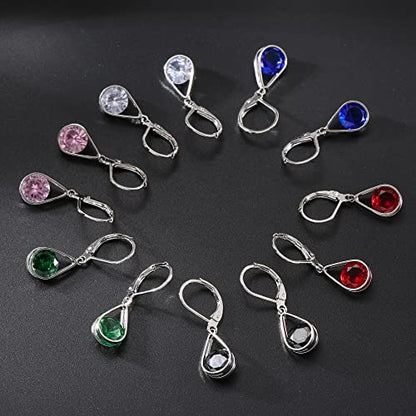 Multicolor Crystal Dangle Studs Earrings Set for Women 925 Silver Hypoallergenic Dangle Earrings Leverback Drop Earring Fashion Cubic Zirconia Leverback Stud Earring Sets Trendy Cubic Zirconia Jewelry Gifts for Women - style: 6-T-S