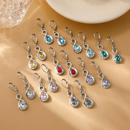 Multicolor Crystal Dangle Studs Earrings Set for Women 925 Silver Hypoallergenic Dangle Earrings Leverback Drop Earring Fashion Cubic Zirconia Leverback Stud Earring Sets Trendy Cubic Zirconia Jewelry Gifts for Women - style: 12-2S