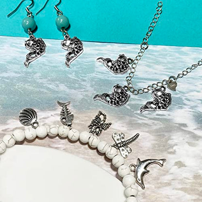 Heather's cf Silver Sea Charms – Antique Pendants, Non-Tarnish, Lead-Free & Nickel-Free, Bulk Ocean Animal Charms for DIY Jewelry, Bracelets, Necklaces, Earrings, Beach Craft Supplies (Sea Animals) - color: Cyprinoid charms-64pcs