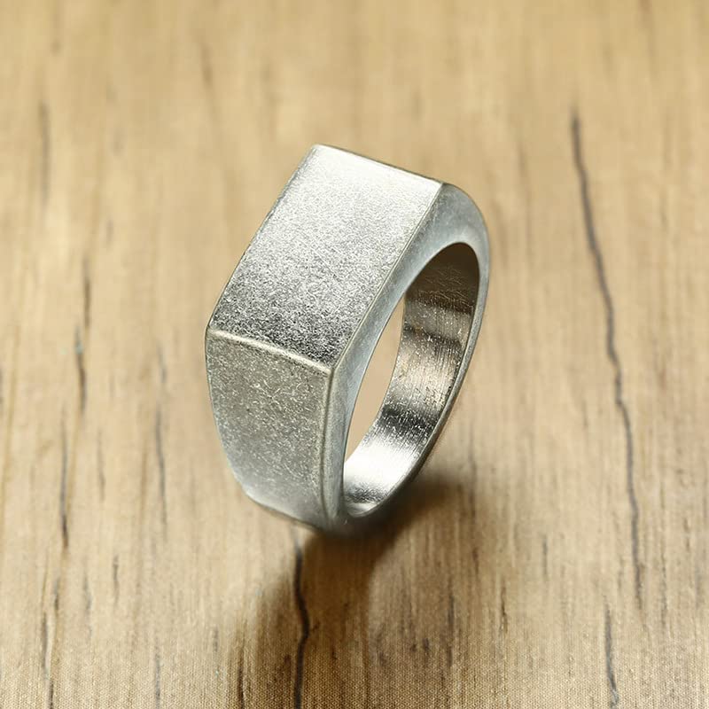 MYNENEY Stainless Steel Square Shape Signet for Men Statement Ring - color: 10x16mm Retro