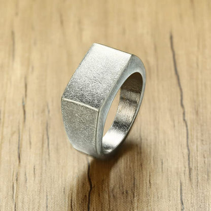 MYNENEY Stainless Steel Square Shape Signet for Men Statement Ring - color: 10x16mm Retro