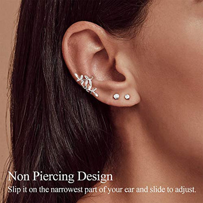 ChicSilver 925 Sterling Silver Ear Cuffs Non-Piercing Cartilage Earrings: Various Styles, Conch Cuffs (with Gift Box) - style: F: Leaf Cuff