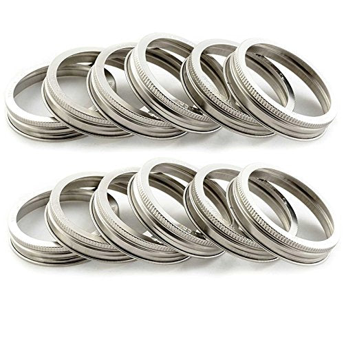 Trellis + Co Stamped Stainless Steel Wide Mouth Mason Jar Replacement Rings | Bands / Tops | Durable & Rustproof | For Pickling, Canning, Storage (12 Pack) - size: 12 Pack