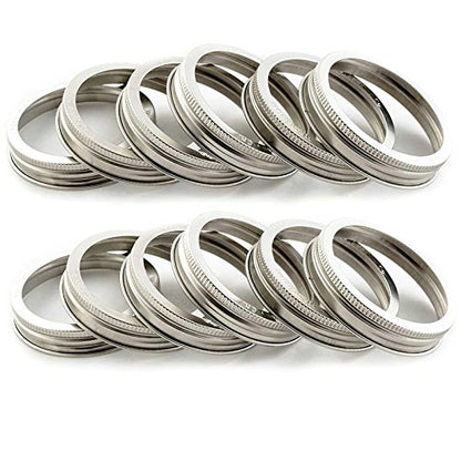 Trellis + Co Stamped Stainless Steel Wide Mouth Mason Jar Replacement Rings | Bands / Tops | Durable & Rustproof | For Pickling, Canning, Storage (12 Pack) - size: 12 Pack