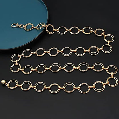 Women's Chain Belt Metal Waist Belt Chunky Belly Link Belt - color: O-ring Gold, size: XL: 59 in