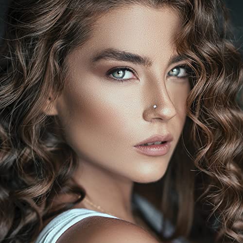 PunkTracker 20g 14K Real Gold Nose Rings CZ Simulated Diamond Nose Studs | Hypoallergenic Nostril Nose Piercing Jewelry for Women Men - color: 2pcs, 3mm, L-shape