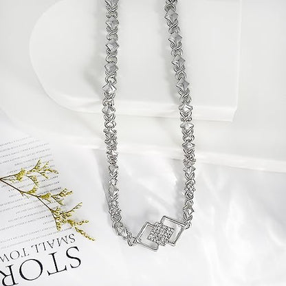 SYHOL Gold Jewelry Sets for Women 18K Gold/Silver Filled Jewelry Necklace Set Wedding Bridal Fashion Jewelry Sets Women Accessories Bracelets Earrings and Rings Sweetheart Gifts - color: X0030-Silver