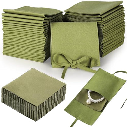 120 Pcs Microfiber Jewelry Pouch 8 x 8cm Jewelry Packaging Bag Gift Bow Tie Bracelet with Cleaning Cloth(Green) - color: Green