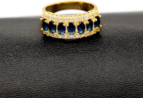 Uloveido Beautiful Women's 7 Stones Wedding Band Oval Cubic Zirconia Engagement Anniversary Rings J501 - color: Gold-Dark Blue