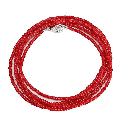 Kathy Bankston Red Seed Bead Necklace, Thin 1.5mm Single Strand Beaded Necklace - color: Pepper Red