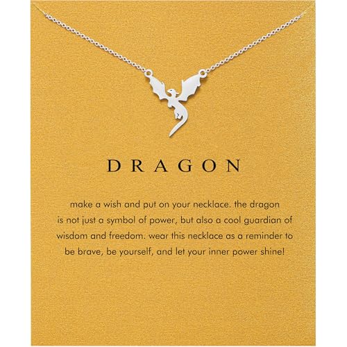 Baydurcan Dainty Silver Necklace for Women Ankh Horse Celtic Necklace Gifts | Dainty charm gifts for friends sister mother, birthday, christmas, graduation gifts. Ready to give with card & envelope. - style: Dragon
