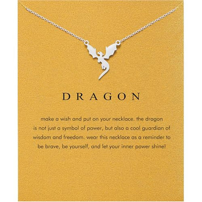 Baydurcan Dainty Silver Necklace for Women Ankh Horse Celtic Necklace Gifts | Dainty charm gifts for friends sister mother, birthday, christmas, graduation gifts. Ready to give with card & envelope. - style: Dragon