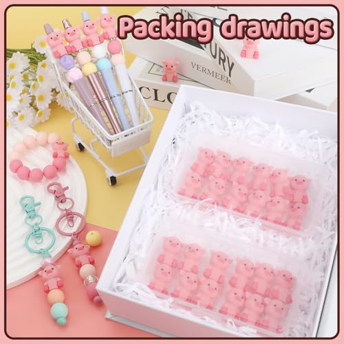 12pcs 3D Pig Silicone Focal Beads for Pens | Focal Beads for Keychain Making,Pens,Bracelet,Necklace Crafts,Bulk Silicone Beads for DIY（3D Pig） - color: 3D Pig
