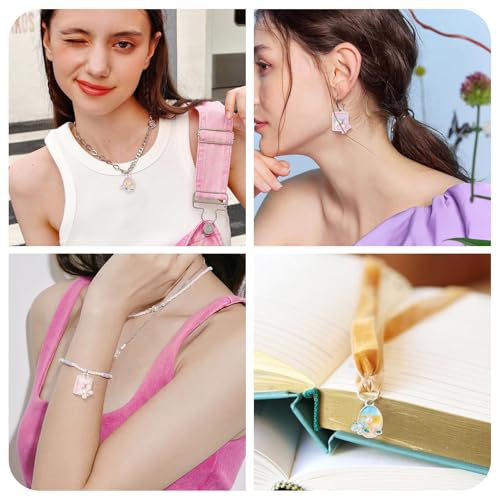 32Pcs Alloy Enamel Butterfly Charms Silver Plated Oval & Rectangle Floral with Imitation Pearl Bead Charms 3D French Style Oil Painting Pendants for Bracelet Necklace Earring - color: Silver Plated, 8 Colors