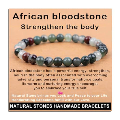 AD Beads Handmade Gemstone Stretch Elastic Bracelet Crystal Healing Reiki Nature's Beauty and Spiritual Essence Unisex (6mm, African Bloodstone (Strengthen the Body)) - color: African Bloodstone (Strengthen the Body), size: 6mm