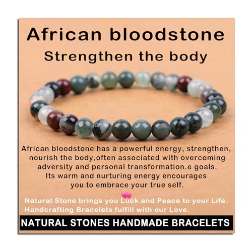 AD Beads Handmade Gemstone Stretch Elastic Bracelet Crystal Healing Reiki Nature's Beauty and Spiritual Essence Unisex (6mm, African Bloodstone (Strengthen the Body)) - color: African Bloodstone (Strengthen the Body), size: 6mm