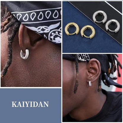 2 Pairs Gold/Silver Hoop Earrings For Women Set Trendy,14K Plated Gold Chunky Huggie Hoop Earings Pack,Oval Twisted Statement Silver Hoops,Fashion Jewelry Gift - color: B3 Pave CZ Hoops Set