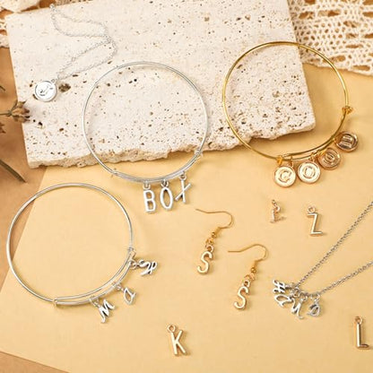 SANNIX Letter Charms, 156Pcs/6 Sets Alphabet ABC Letter Charms 3 Styles | Capital A-Z Charms, DIY Bracelet Necklace Pendants ,with 200Pcs Open Jump Rings for Jewelry Making, KC Gold & Antique Silver - color: KC Gold and Silver