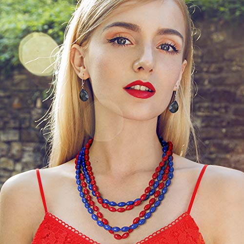 Red Blue Turquoise Oval Beaded Endless Strand Necklace Multi Layer 50" - color: Red