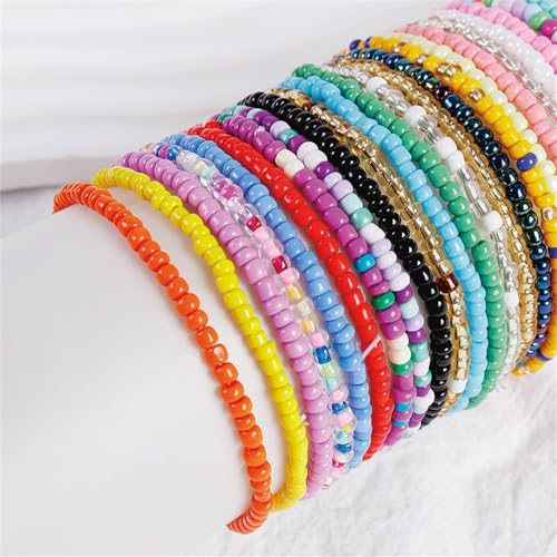 Soyzvteo 17Pcs Elastic Beaded Bracelets Bohemian Stackable Beaded Stretch Bracelets Colorful Boho Beach Bracelet Set Rainbow Handmade Seed Beach Bracelet Jewelry - color: 24Pcs