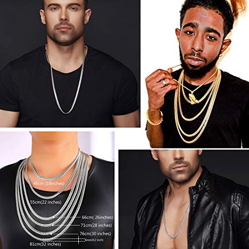 U7 Men Stainless Steel Necklace Cuban Link Chain, Flat Curb Chain Necklaces Unisex, Silver/Black/Gold Plated Chunky Hip Hop Neck Chain, 6mm/9mm Width, 18-32 Inches Length Jewelry for Mens Women - color: c. 6mm Steel, size: 24 Inches, style: a. Flat Curb