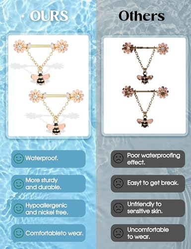 JOERICA 6 Pairs 14G Nipple Rings for Women 316L Stainless Steel Heart Butterfly Moon CZ Flower Barbell Nipple Rings Set Cute Nipplerings Piercing Jewelry - color: Gold Tone