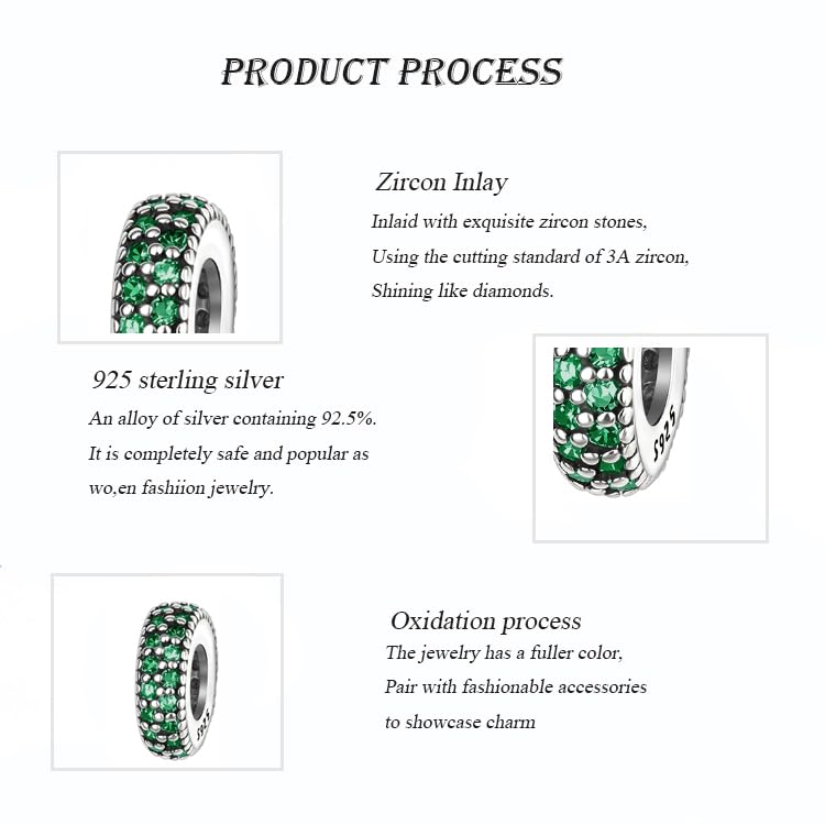 ARTCHARM Clasp Love Safety Chain Charm - Authentic 925 Sterling Silver Heart Beads - Fit European Style Bracelet - color: 2pcs Green Spacer Stopper