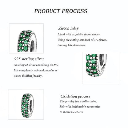 ARTCHARM Clasp Love Safety Chain Charm - Authentic 925 Sterling Silver Heart Beads - Fit European Style Bracelet - color: 2pcs Green Spacer Stopper